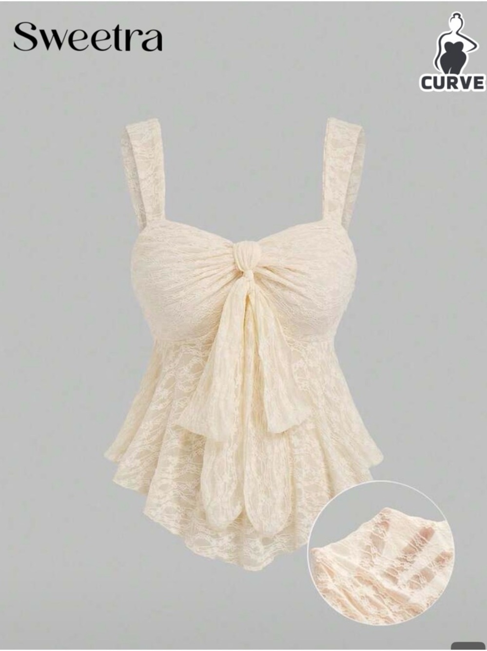 Sweetra Lace Tie-Front Peplum Tank - Cream